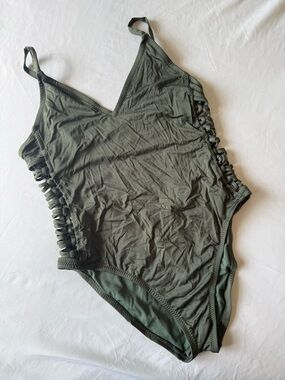 Shade & Shore Olive Green One-Piece Swimsuit with Side Cutouts